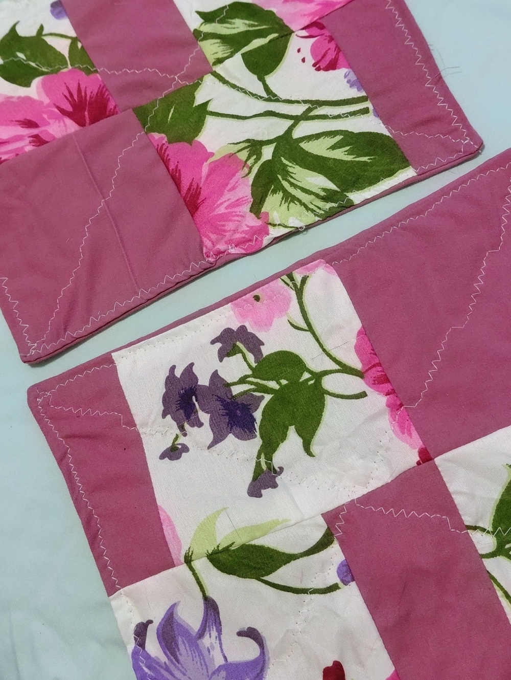 Two Pretty Homemade Mug Rugs 20x8.5 For Coffee/tea And Cookies. (Washable)